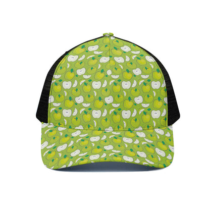 Green Apple Fruit Pattern Print Black Mesh Trucker Cap