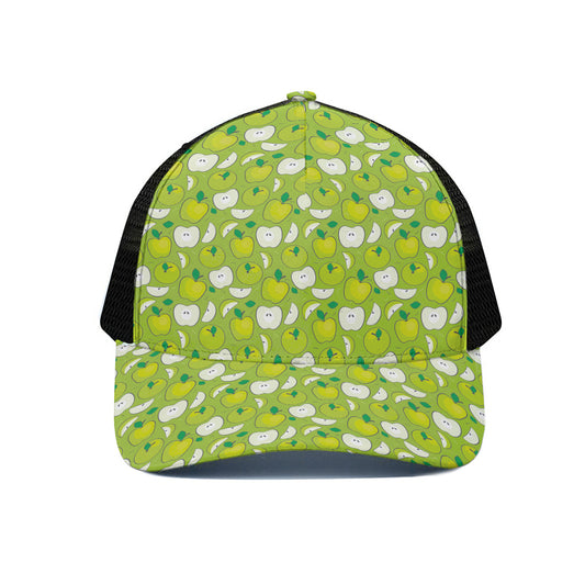 Green Apple Fruit Pattern Print Black Mesh Trucker Cap