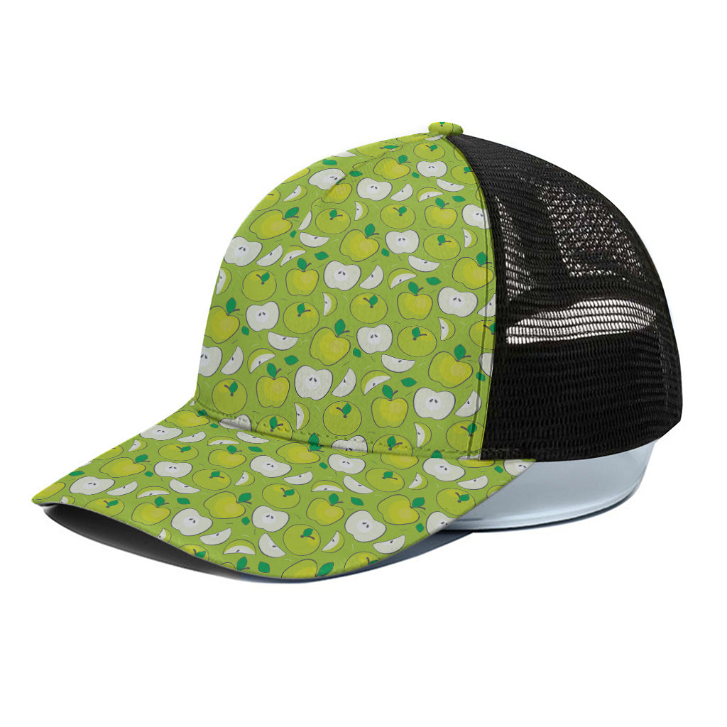 Green Apple Fruit Pattern Print Black Mesh Trucker Cap