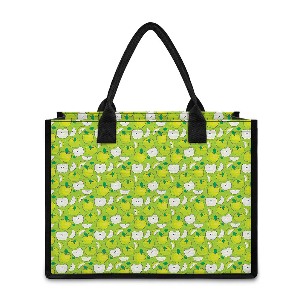 Green Apple Fruit Pattern Print Canvas Tote Bag