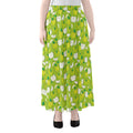 Green Apple Fruit Pattern Print Chiffon Maxi Skirt
