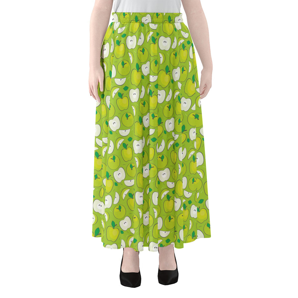 Green Apple Fruit Pattern Print Chiffon Maxi Skirt