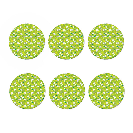 Green Apple Fruit Pattern Print Coaster Set