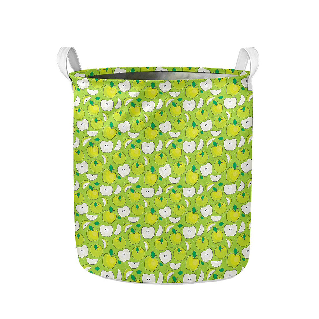 Green Apple Fruit Pattern Print Collapsible Laundry Basket