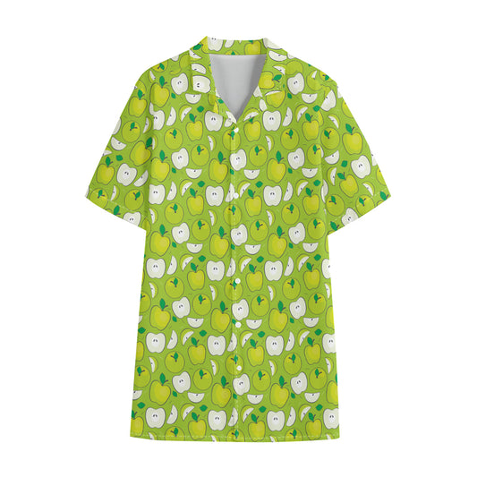 Green Apple Fruit Pattern Print Cotton Hawaiian Shirt