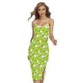 Green Apple Fruit Pattern Print Cross Back Cami Dress