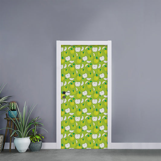 Green Apple Fruit Pattern Print Door Sticker
