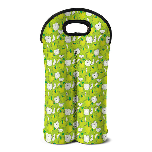 Green Apple Fruit Pattern Print Double Neoprene Wine Tote