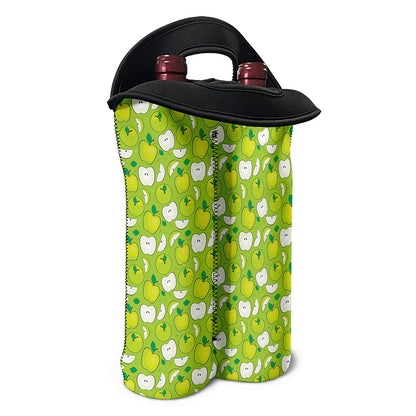 Green Apple Fruit Pattern Print Double Neoprene Wine Tote