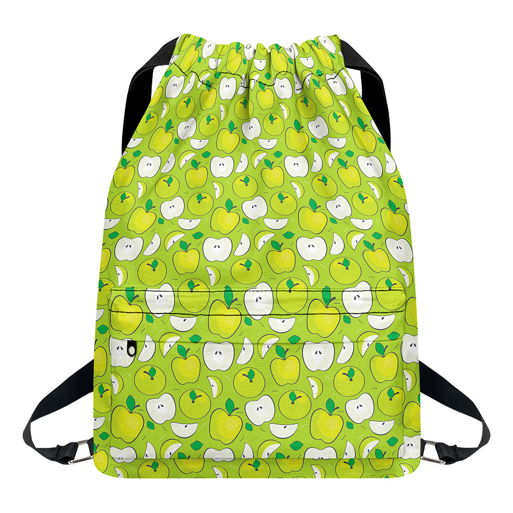 Green Apple Fruit Pattern Print Drawstring Backpack