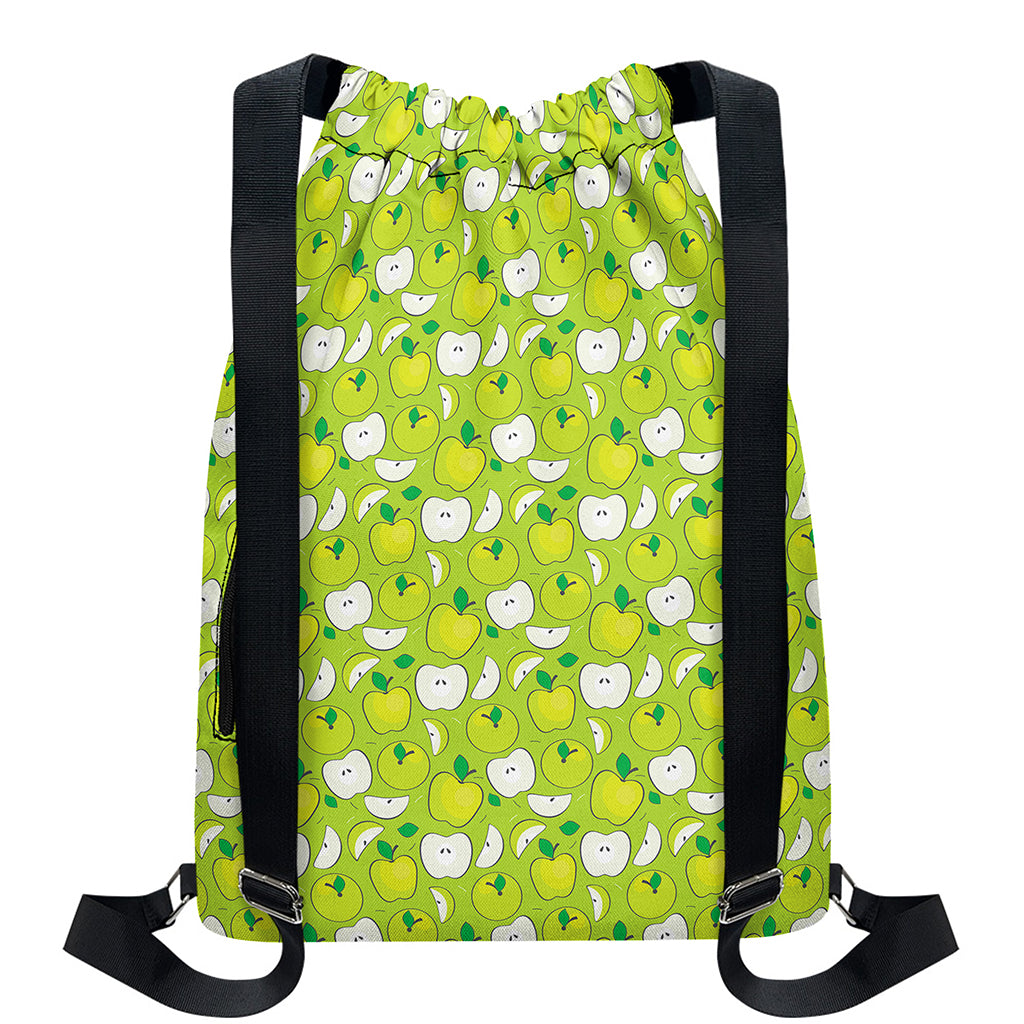 Green Apple Fruit Pattern Print Drawstring Backpack