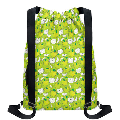 Green Apple Fruit Pattern Print Drawstring Backpack