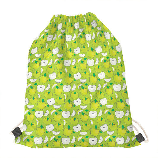 Green Apple Fruit Pattern Print Drawstring Bag