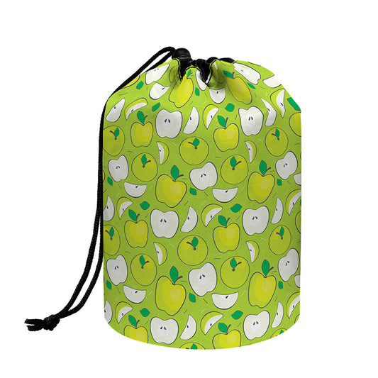 Green Apple Fruit Pattern Print Drawstring Makeup Bag