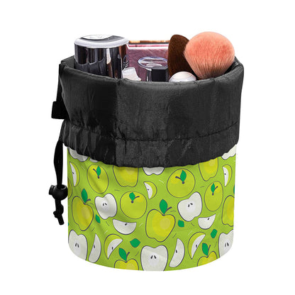 Green Apple Fruit Pattern Print Drawstring Makeup Bag