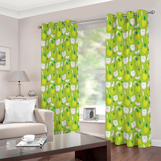 Green Apple Fruit Pattern Print Extra Wide Grommet Curtains