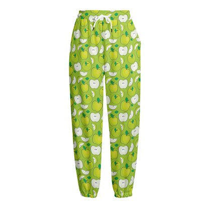 Green Apple Fruit Pattern Print Fleece Lined Knit Pants