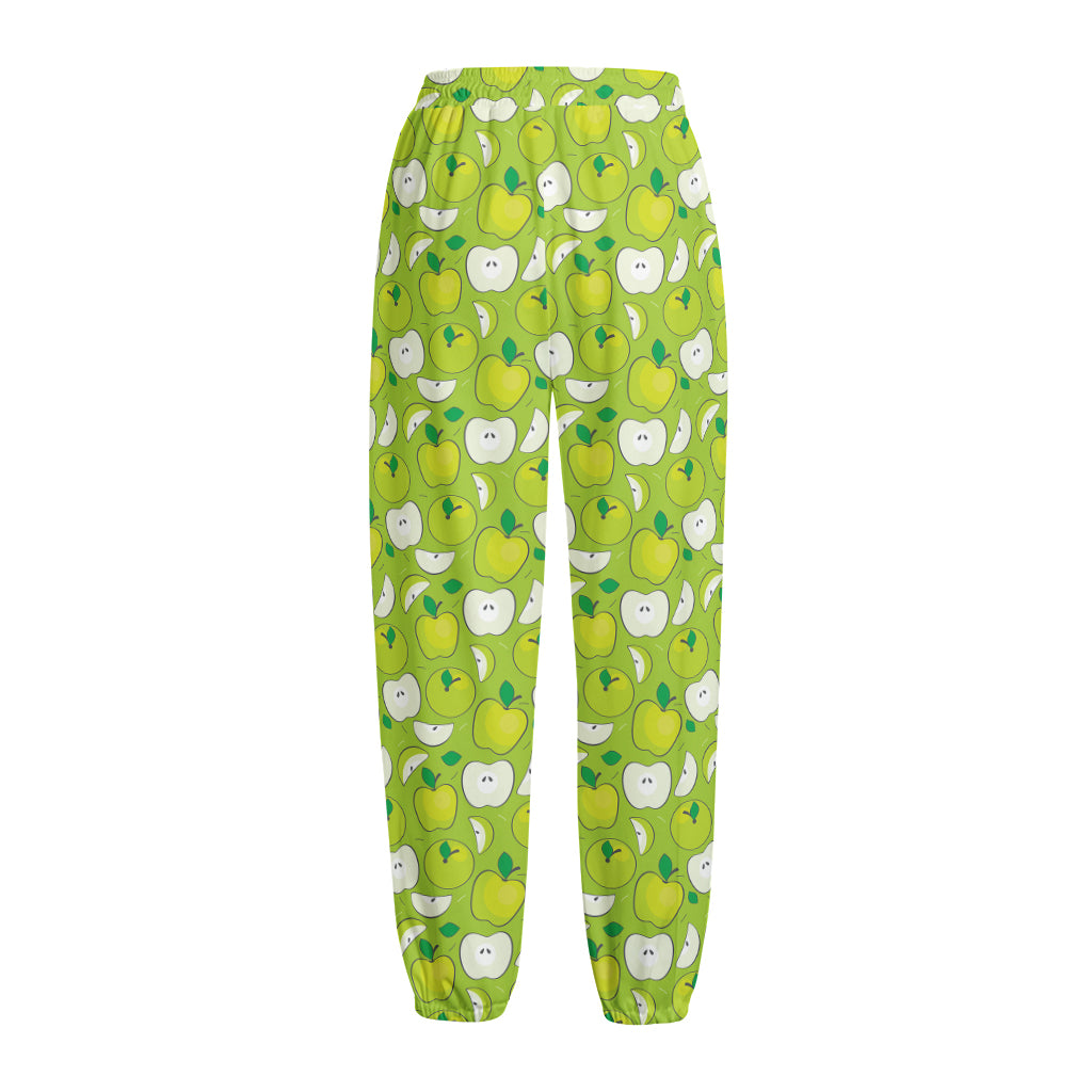 Green Apple Fruit Pattern Print Fleece Lined Knit Pants