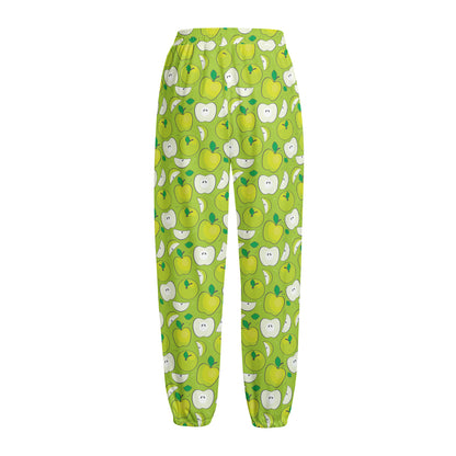 Green Apple Fruit Pattern Print Fleece Lined Knit Pants