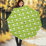 Green Apple Fruit Pattern Print Foldable Umbrella