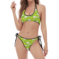 Green Apple Fruit Pattern Print Halter Scoop Tie Side Bikini