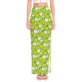 Green Apple Fruit Pattern Print High Slit Maxi Skirt