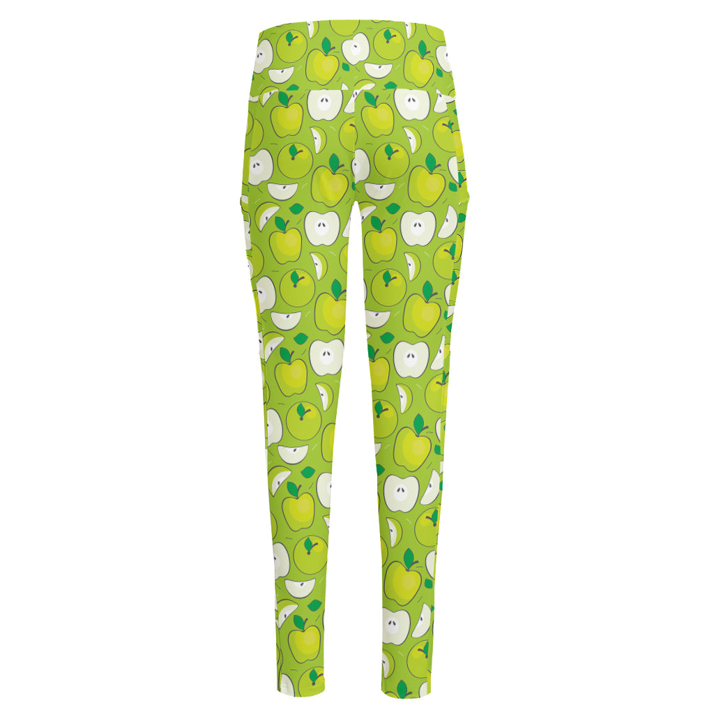 Green Apple Fruit Pattern Print High-Waisted Pocket Leggings