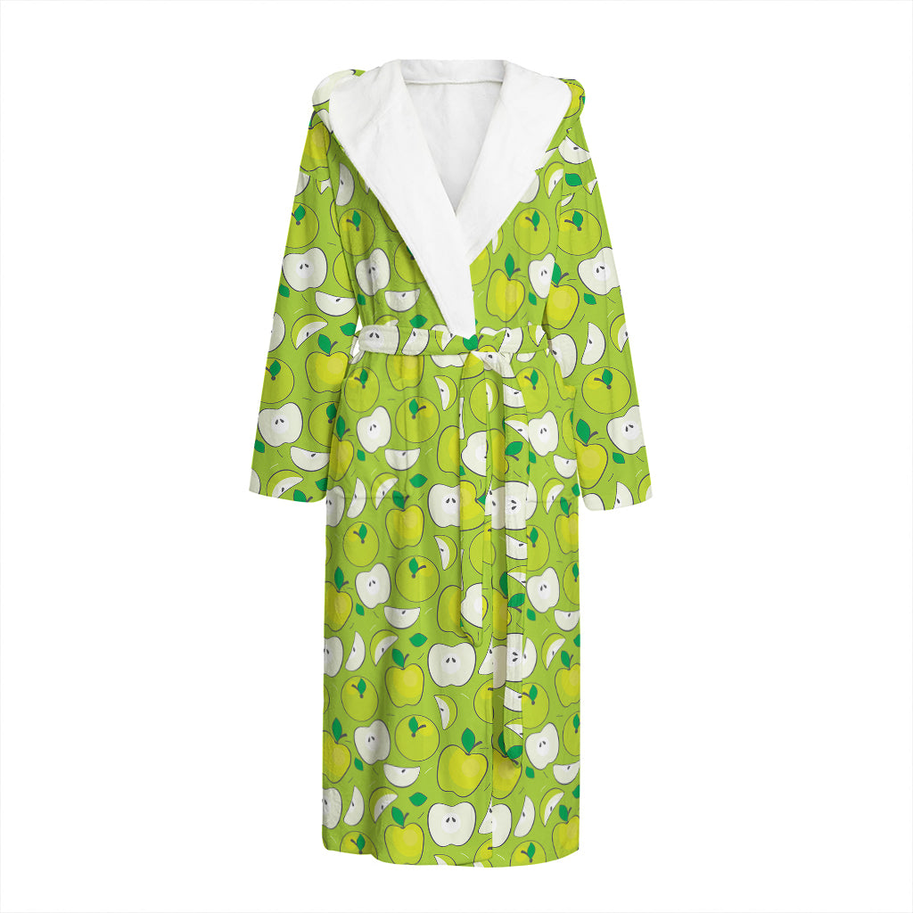 Green Apple Fruit Pattern Print Hooded Bathrobe