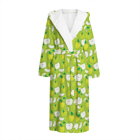 Green Apple Fruit Pattern Print Hooded Bathrobe