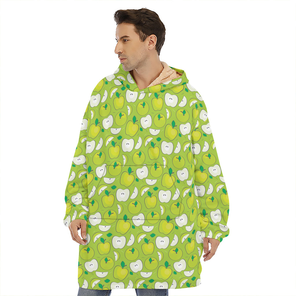 Green Apple Fruit Pattern Print Hoodie Blanket