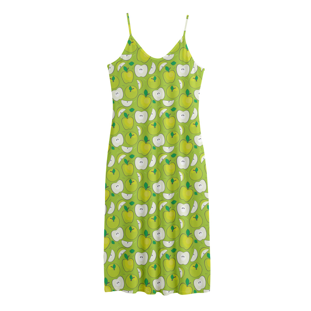 Green Apple Fruit Pattern Print Jersey Midi Cami Dress