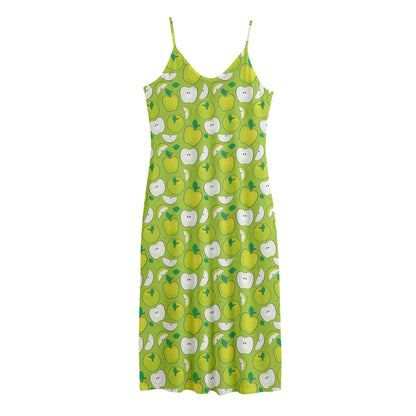 Green Apple Fruit Pattern Print Jersey Midi Cami Dress