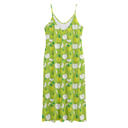 Green Apple Fruit Pattern Print Jersey Midi Cami Dress