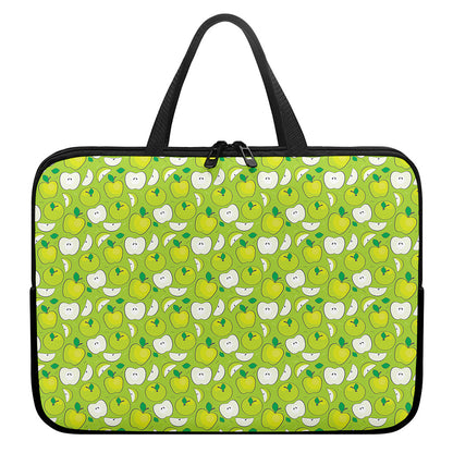 Green Apple Fruit Pattern Print Laptop Sleeve With Handle
