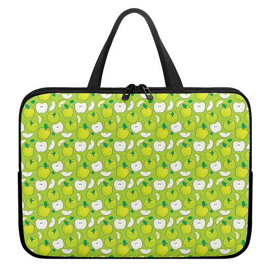 Green Apple Fruit Pattern Print Laptop Sleeve With Handle