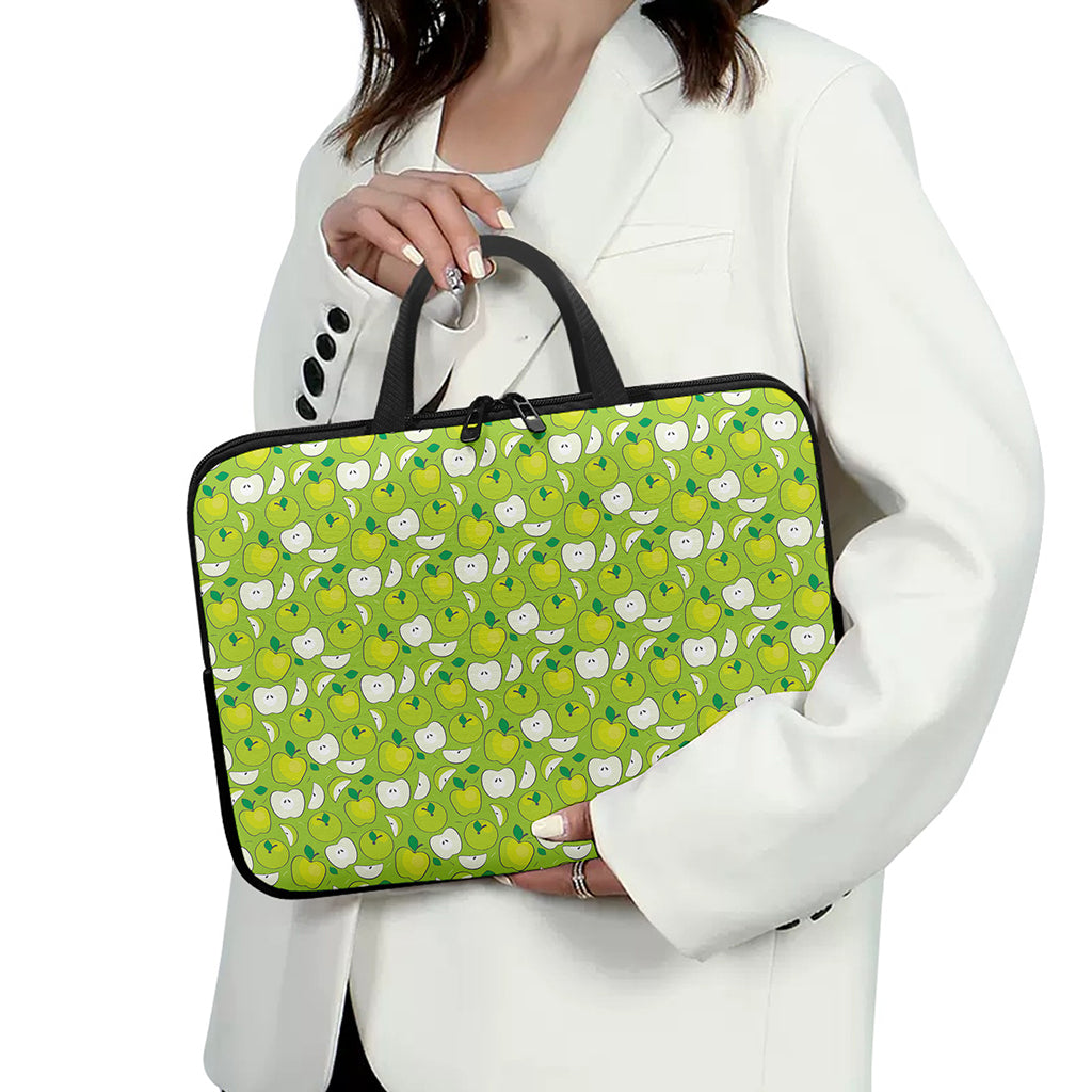 Green Apple Fruit Pattern Print Laptop Sleeve With Handle