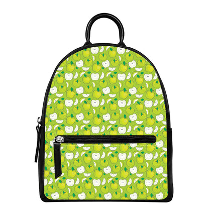 Green Apple Fruit Pattern Print Leather Backpack