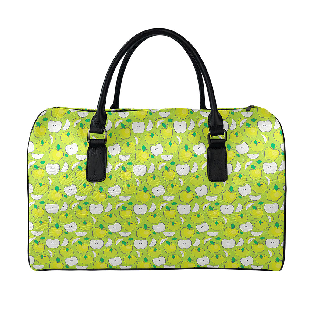 Green Apple Fruit Pattern Print Leather Duffle Bag