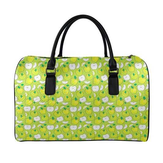 Green Apple Fruit Pattern Print Leather Duffle Bag