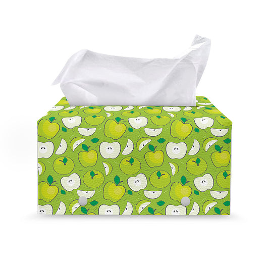 Green Apple Fruit Pattern Print Leather Tissue Box Cover