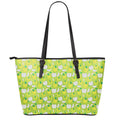 Green Apple Fruit Pattern Print Leather Tote Bag With Zipper
