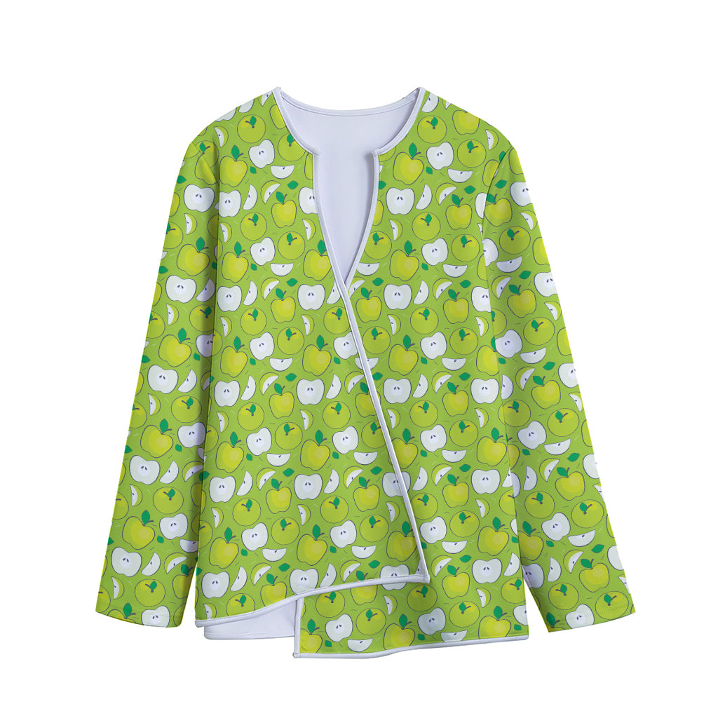 Green Apple Fruit Pattern Print Long Sleeve Short Coat
