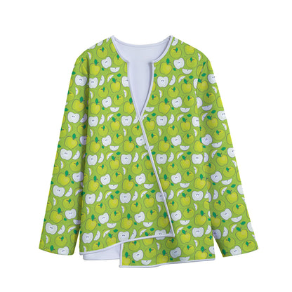 Green Apple Fruit Pattern Print Long Sleeve Short Coat