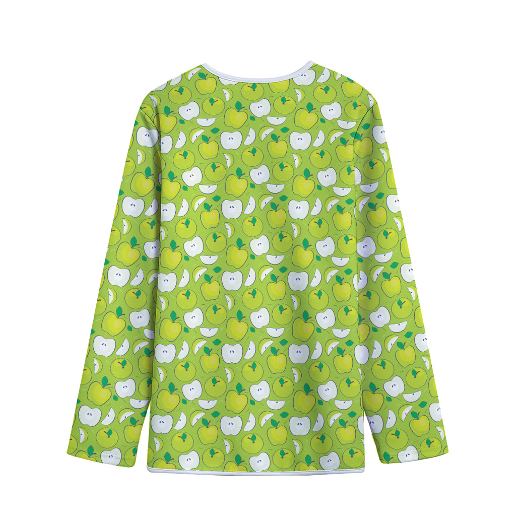 Green Apple Fruit Pattern Print Long Sleeve Short Coat