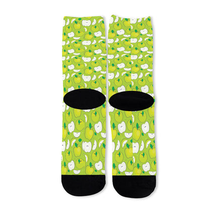 Green Apple Fruit Pattern Print Long Socks