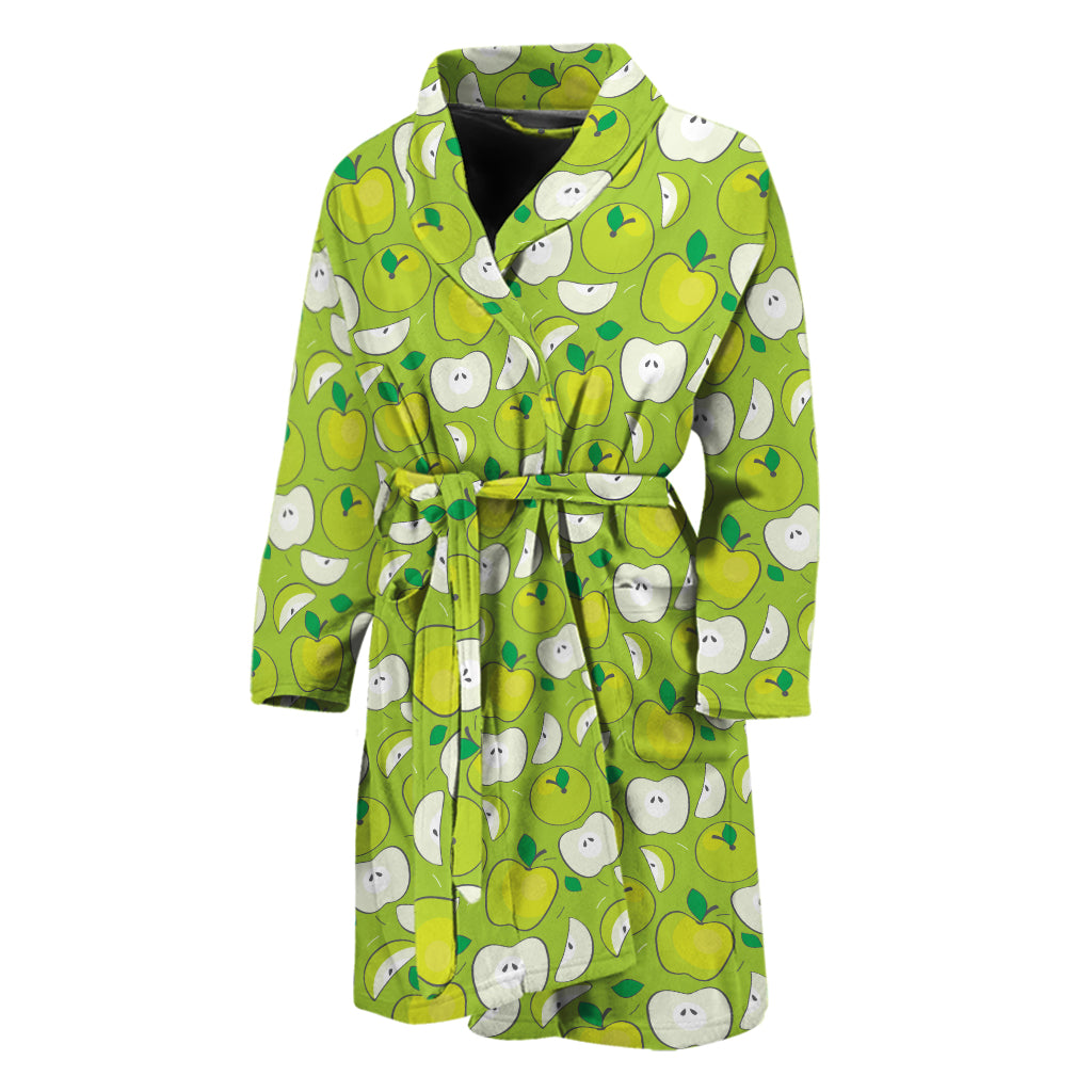 Green Apple Fruit Pattern Print Men's Bathrobe
