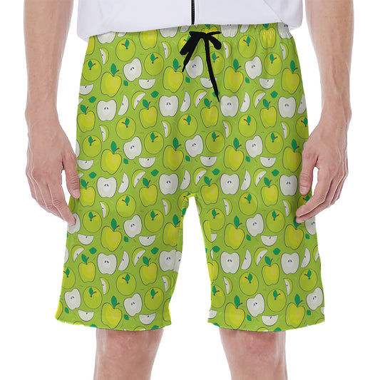 Green Apple Fruit Pattern Print Men's Beach Shorts