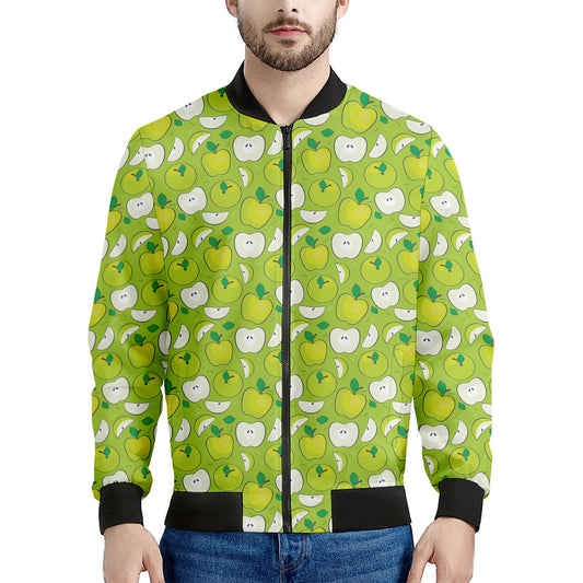 Green Apple Fruit Pattern Print Men's Bomber Jacket