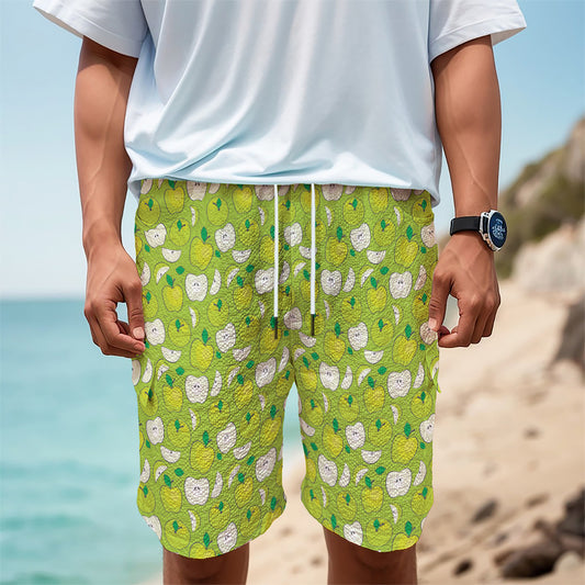 Green Apple Fruit Pattern Print Men's Cargo Shorts