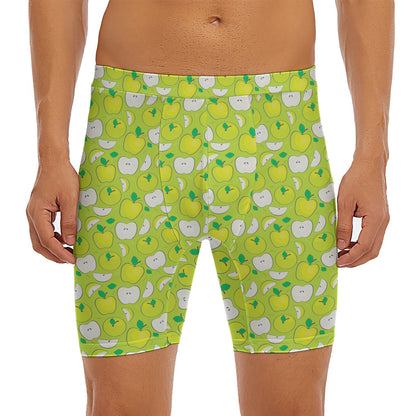 Green Apple Fruit Pattern Print Men's Long Boxer Briefs
